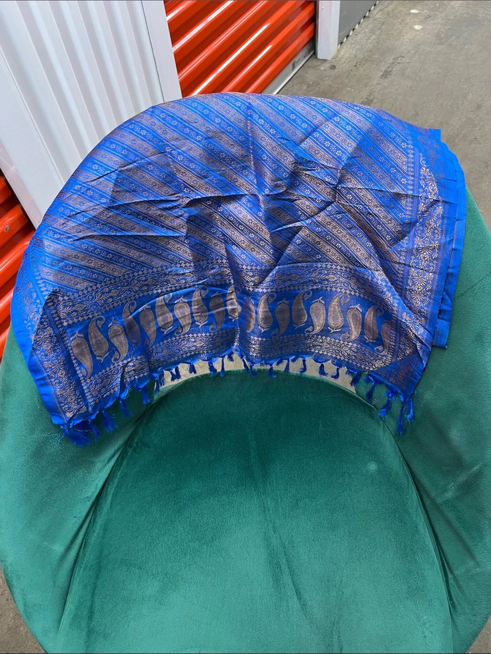 Royal Blue Woven Paisley-Trim Table Throw